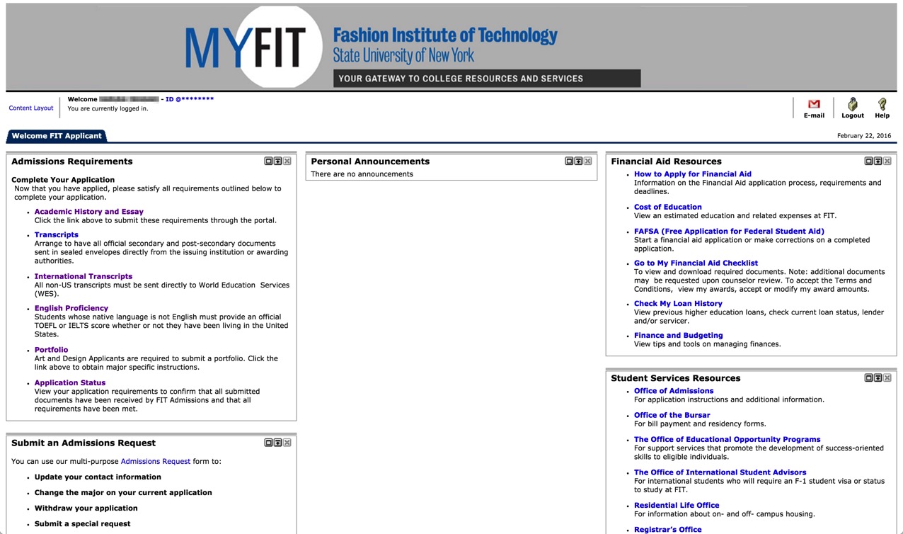 Fashion Institute of Technology MyFIT Portal